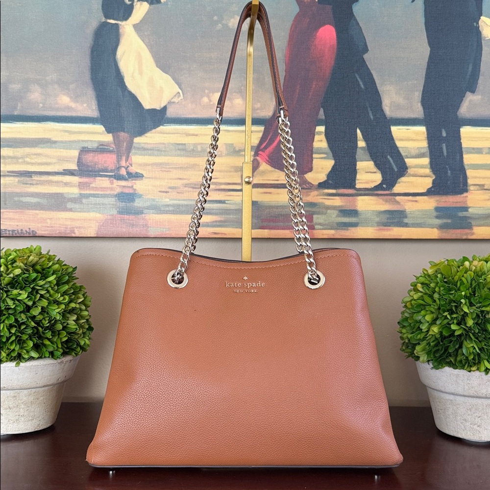 KATE SPADE ♠️ New York 🤎Jordyn🤎 MEDIUM CHAIN-HANDLE LEATHER TOTE BAG 🌟EUC🌟 - Picture 5 of 17